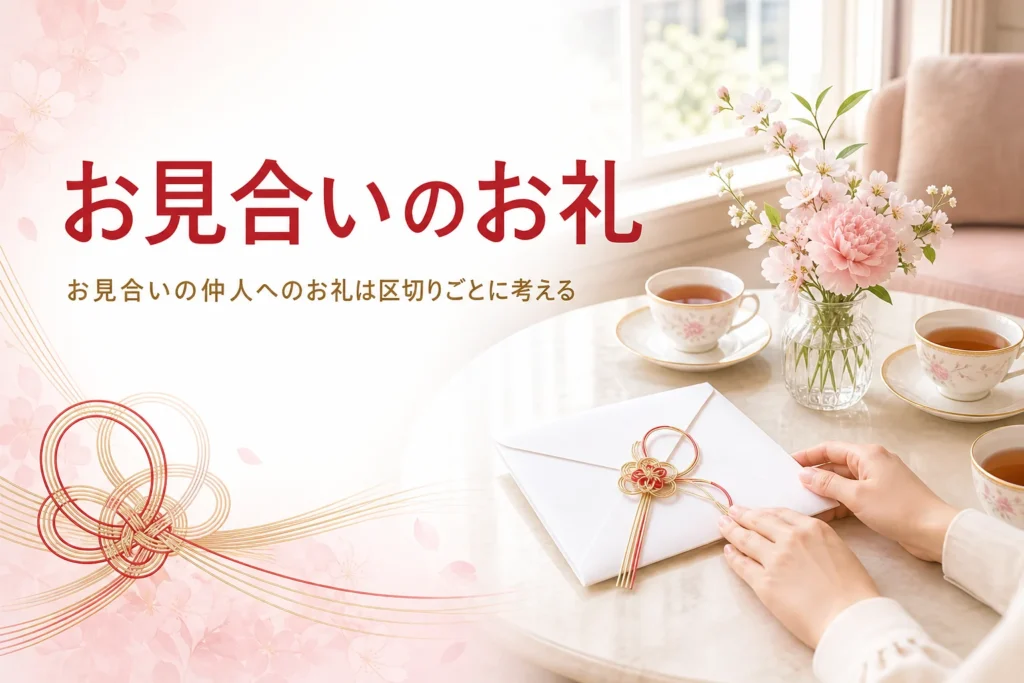 お見合いの仲人へのお礼をテーマにした、ラウンジのテーブルのアイキャッチ